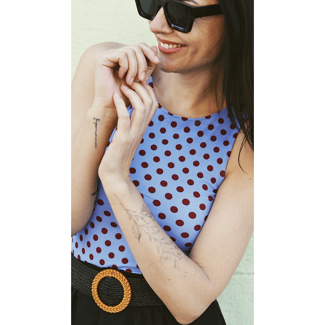 Top Isabel - Celeste y guinda