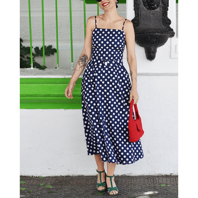 Falda Eve azul lunares blancos - DCTO