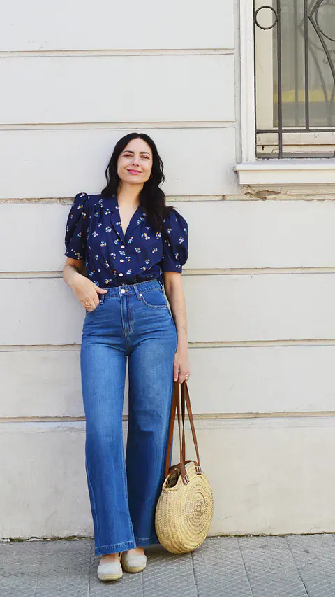  Blusa Bianca azul flores