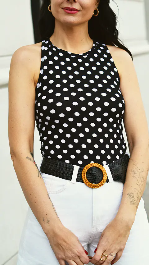 Top Isabel negro lunares blancos