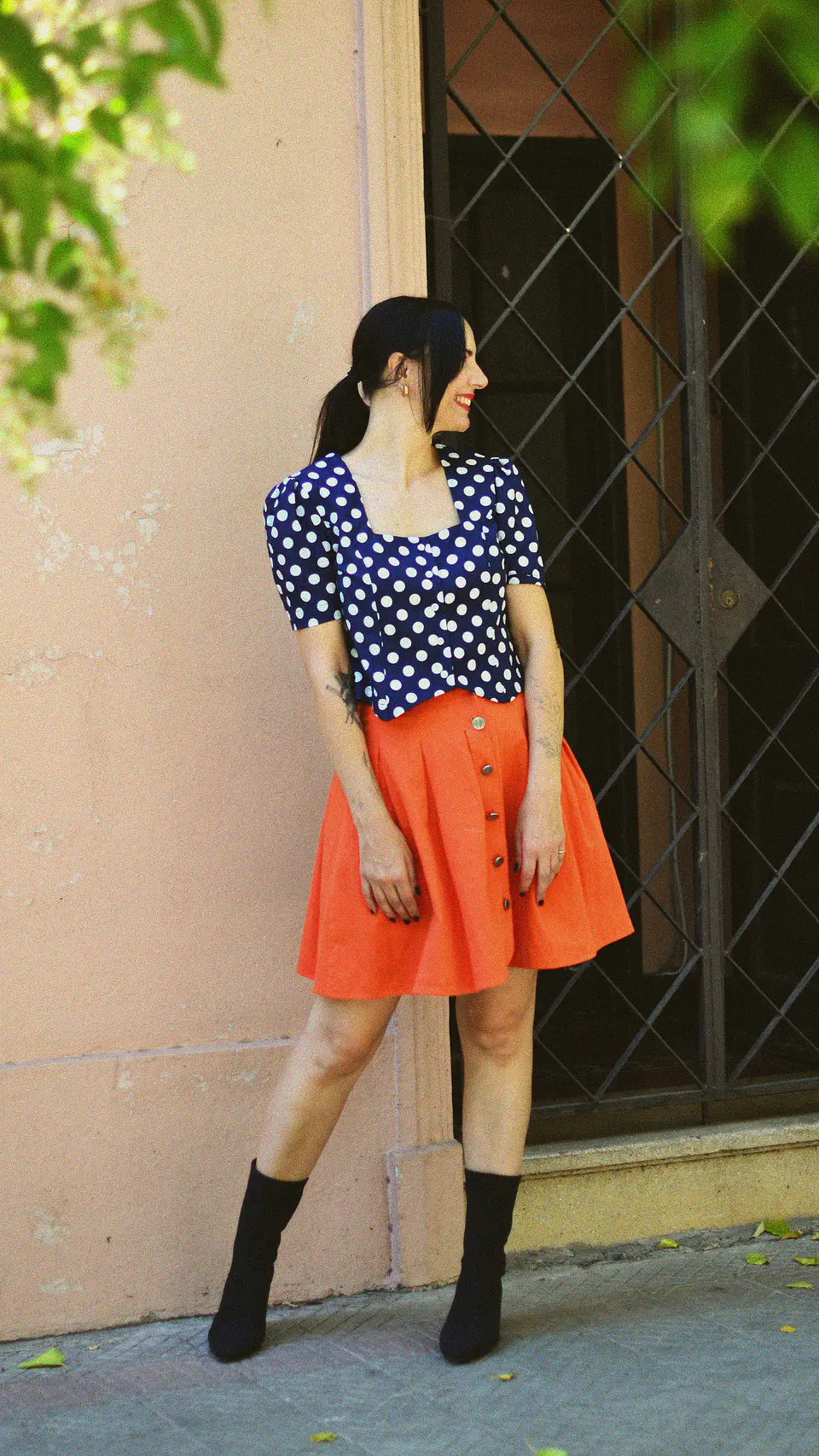 Blusa Natalia azul lunares blancos 2