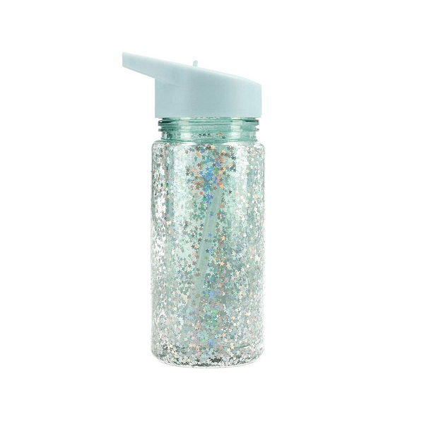 Garrafa Com Palhinha - Glitter Stars Turquoise 