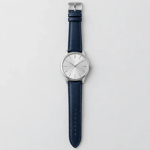 Reloj Alameda — cuero azul oscuro, esfera plateada