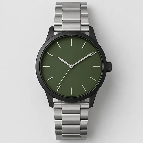 Reloj Olivar — caja negra, correa de acero