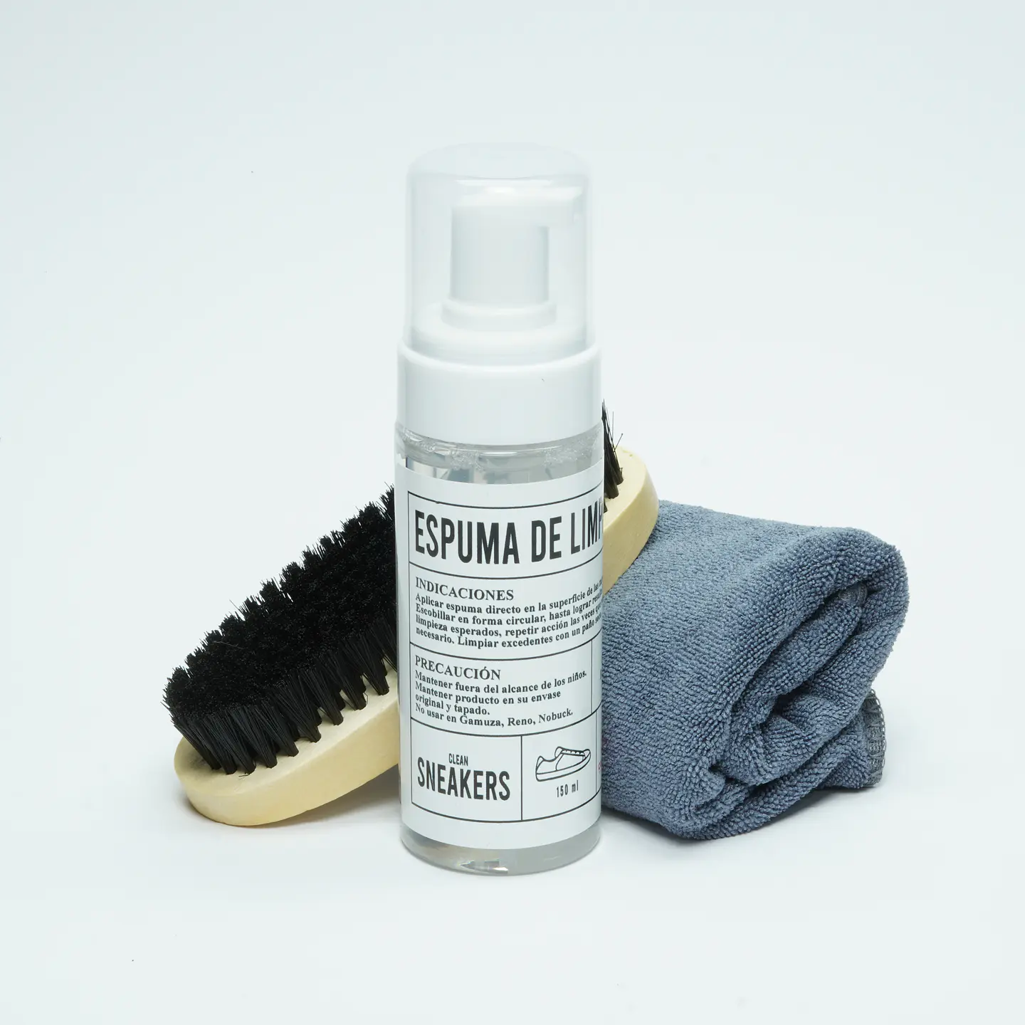 Kit Limpiador de Zapatillas — Espuma + Escobilla + Paño Microfibra  1