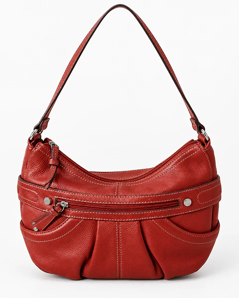 Tignanello Red Pebbled Leather Hobo Shoulder Bag