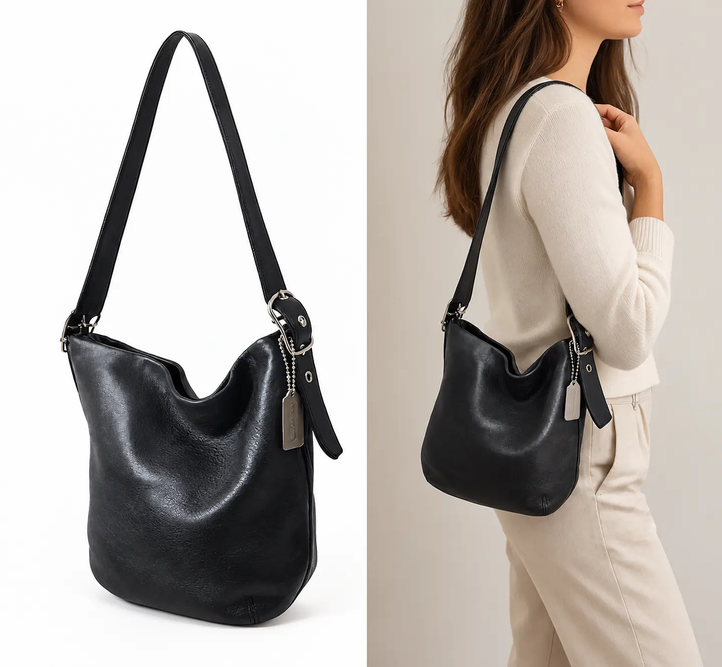 Bolso Hobo Coach Negro de Cuero 2