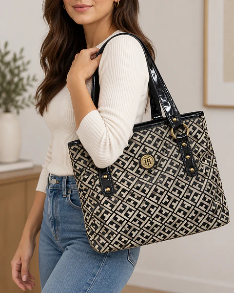 Tommy Hilfiger TH Monogram Tote Negro y Beige