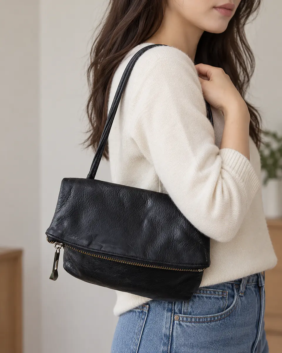 G.G. Boss Foldover Crossbody Negro de Cuero 2