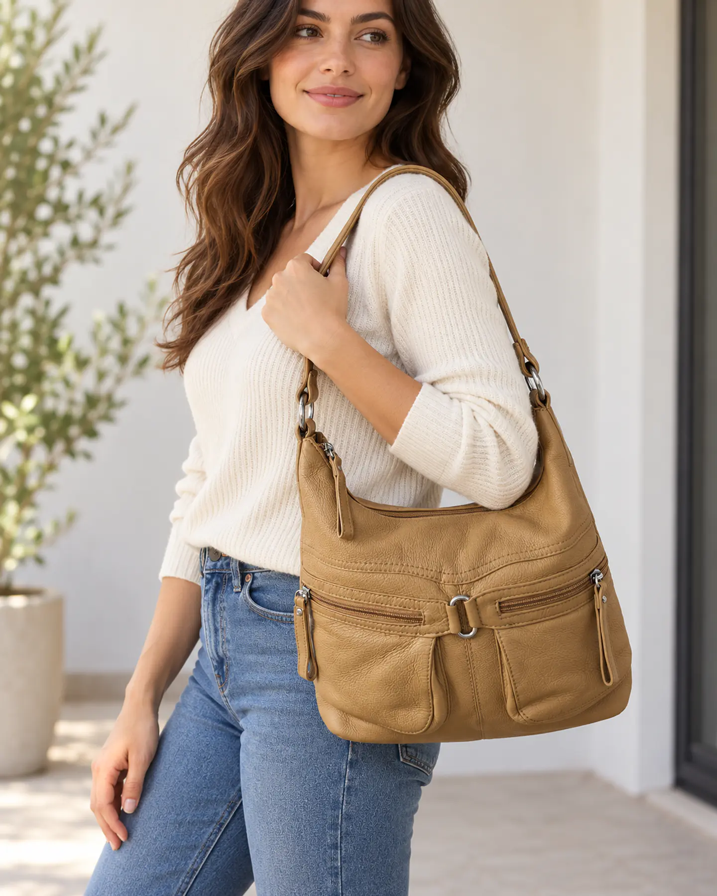 Stone Mountain Adelaide Multi Zip Shoulder – Tan 2