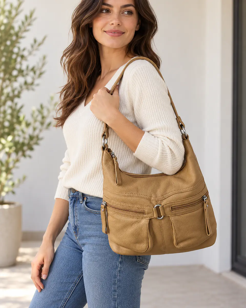Stone Mountain Adelaide Multi Zip Shoulder – Tan 2