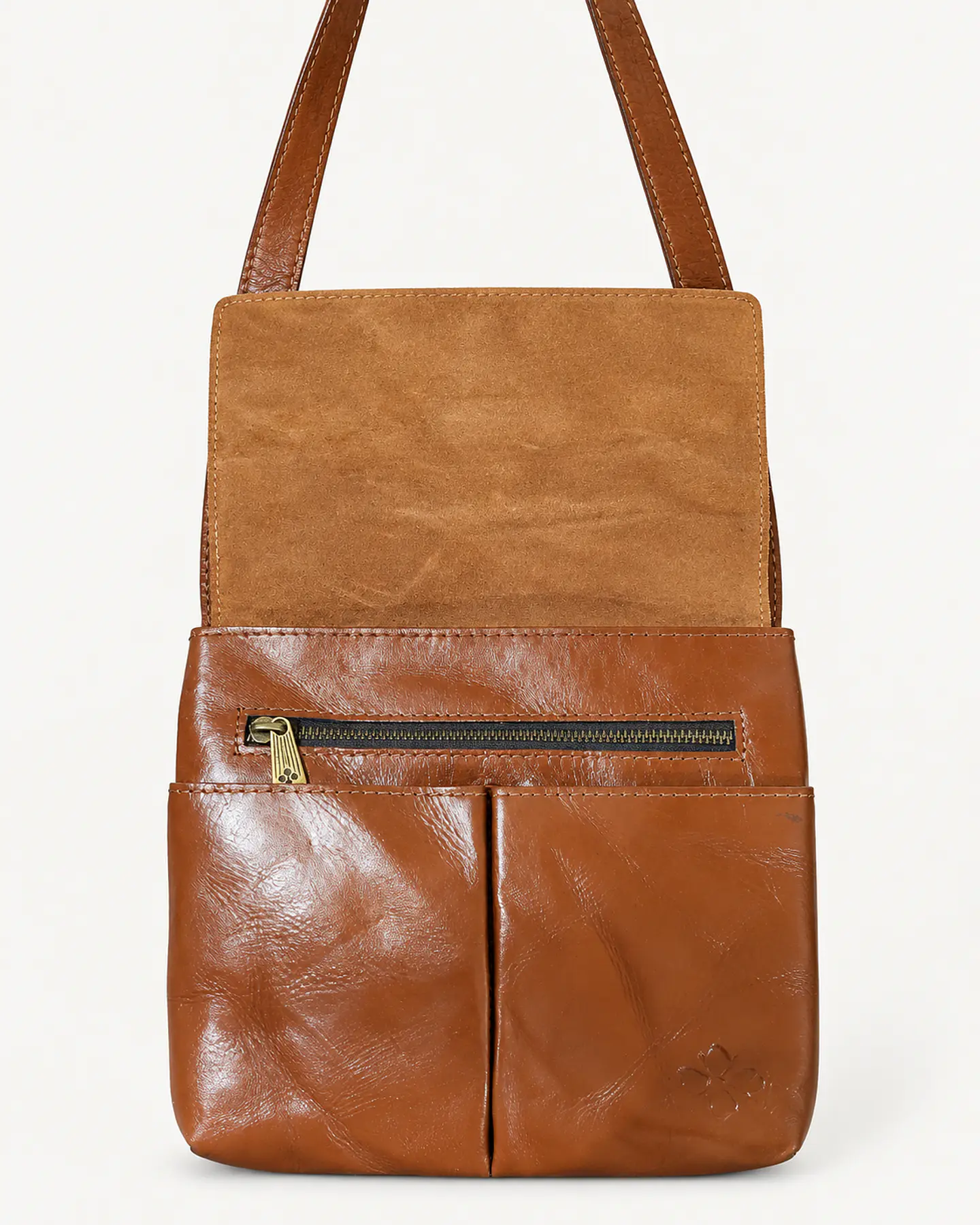 Patricia Nash Vintage Distressed Leather Flap Crossbody – Cognac 1