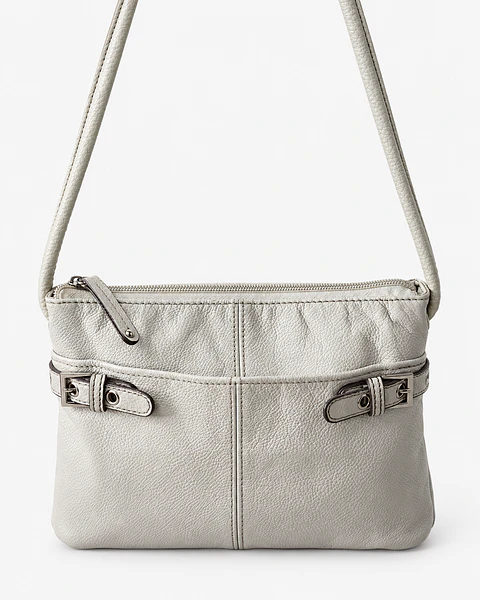 Tignanello White Leather Crossbody with Silver Buckle Detail
