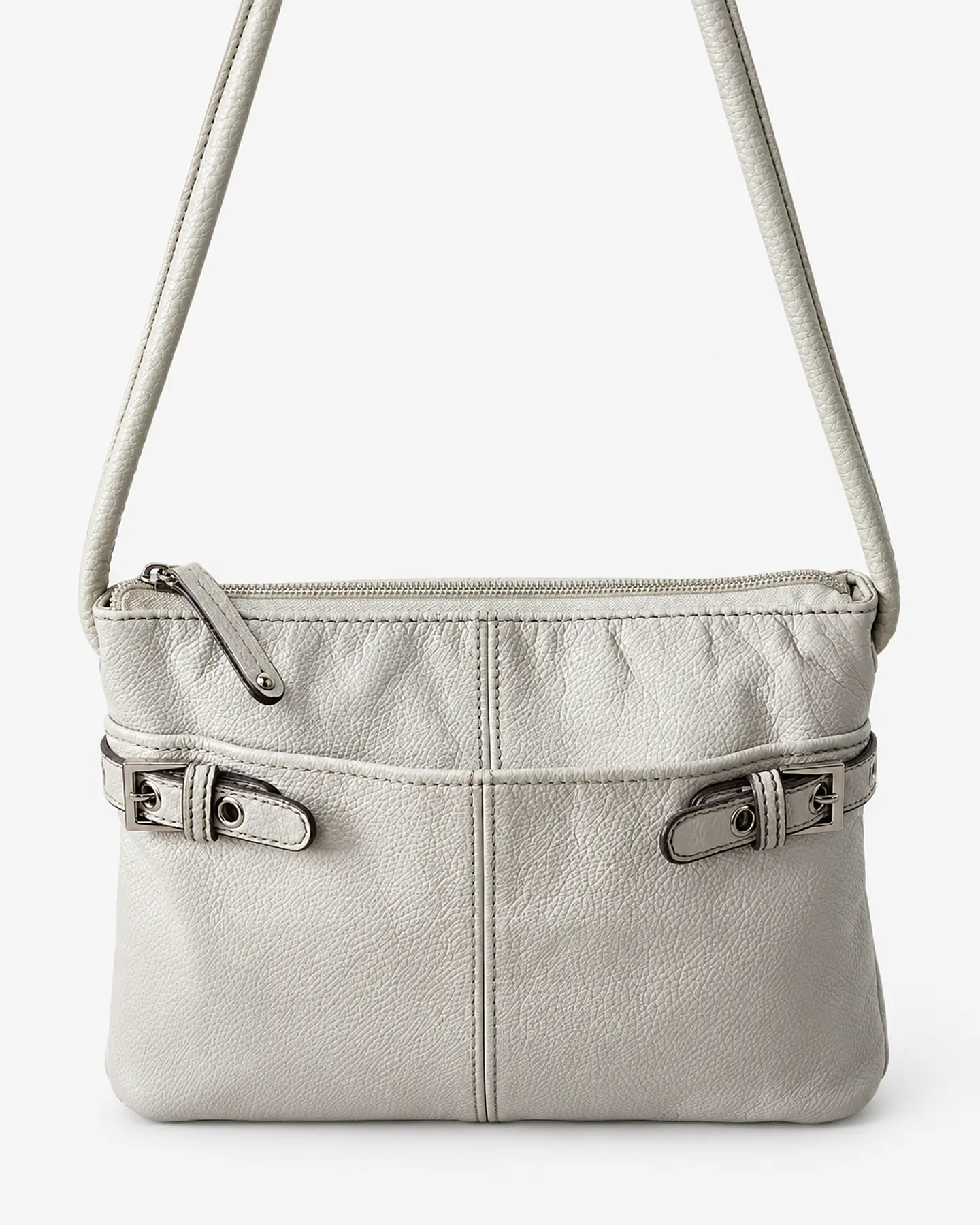 Tignanello White Leather Crossbody with Silver Buckle Detail 1