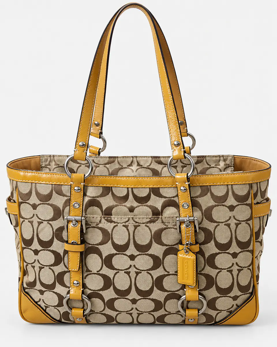 Coach Soho Signature Jacquard Buckle Tote 1853 – Khaki/Yellow 1