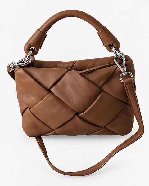 Woven Leather Top Handle Crossbody – Chocolate
