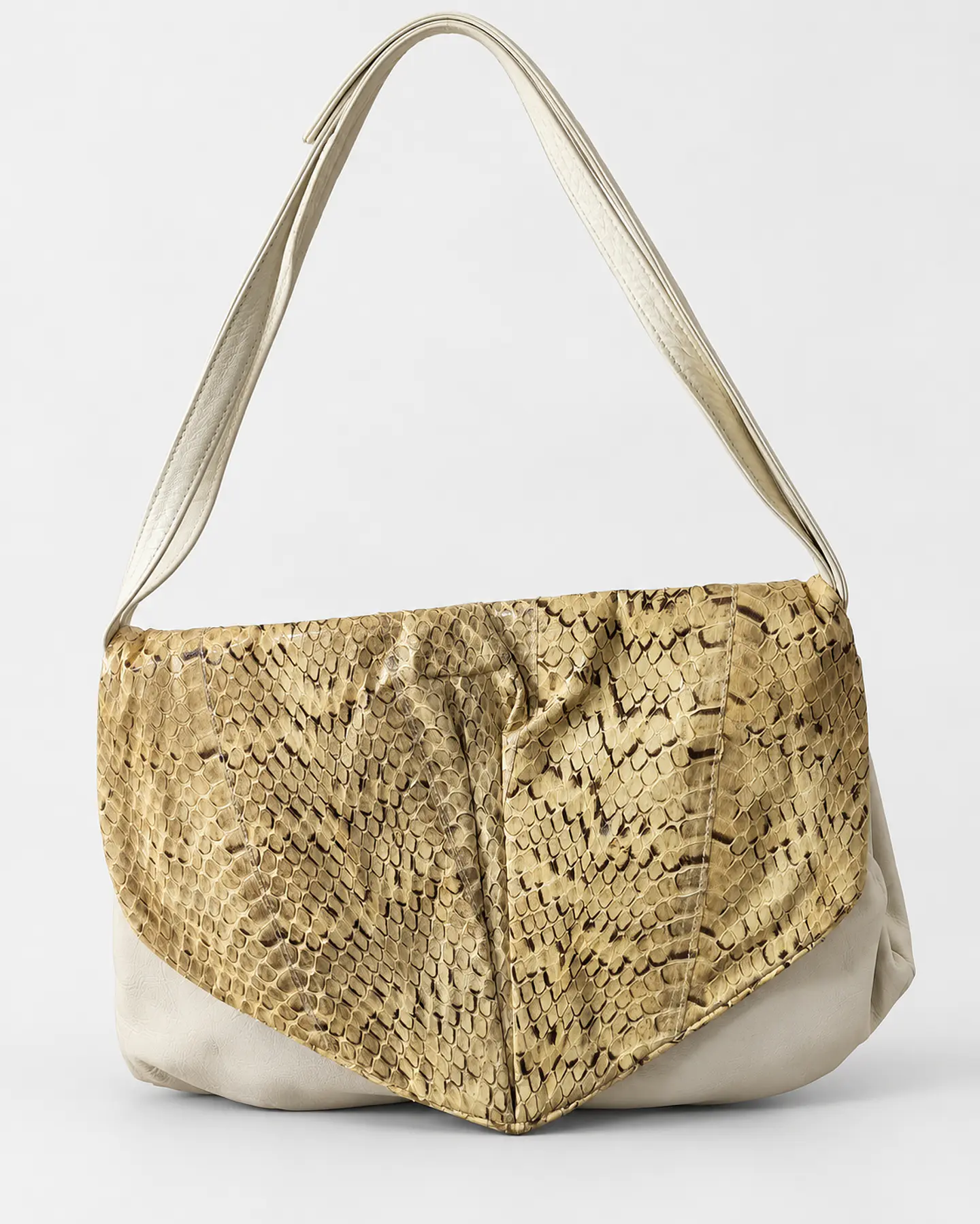 Ivory Snake-Effect Shoulder Baguette Bag 1