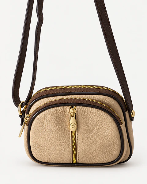 Valentina Italy Genuine Leather Crossbody – Beige & Brown