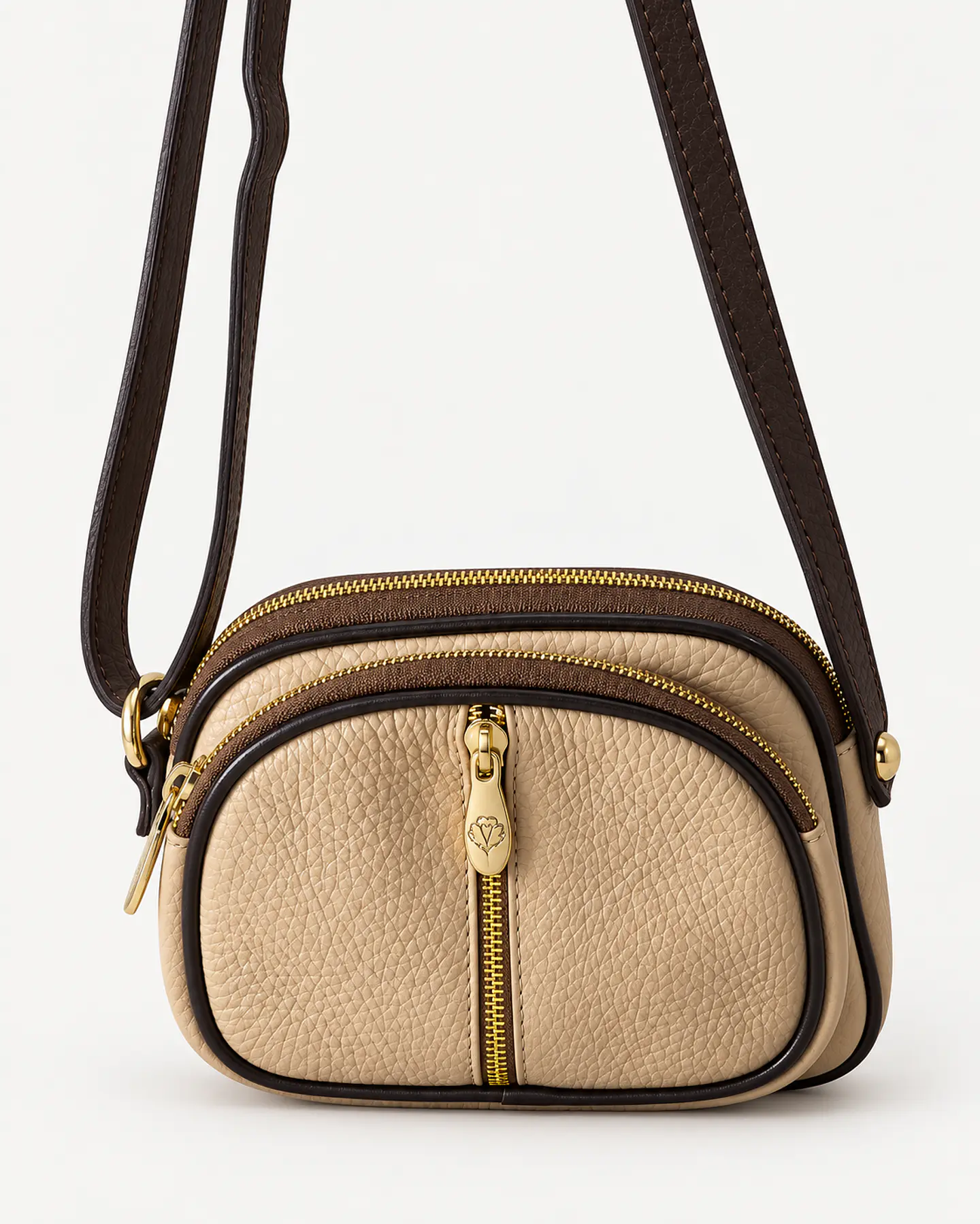 Valentina Italy Genuine Leather Crossbody – Beige & Brown 1