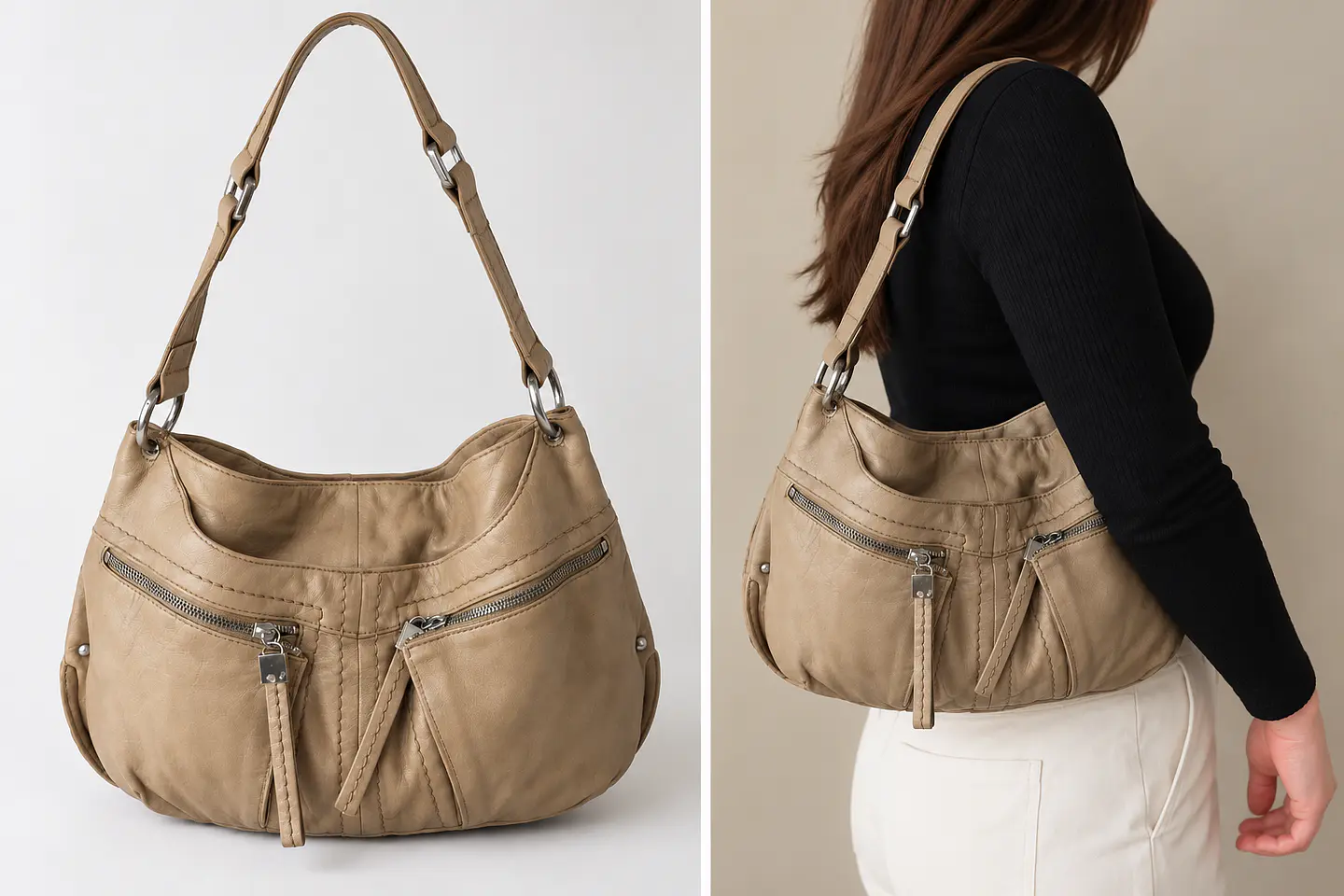 Perlina New York Leather Hobo Shoulder Bag – Taupe 2