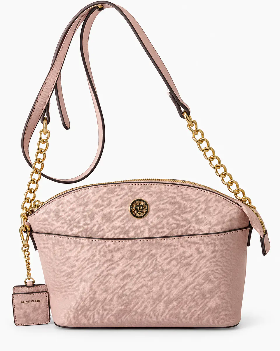 Anne Klein Dome Crossbody Bag with Detachable Card Case – Blush Pink 1