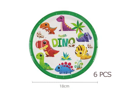 Festa Dinossauro prato de papel 18cm 6pcs