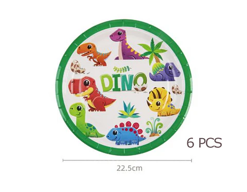 Festa Dinossauro prato de papel 22.5cm 6pcs