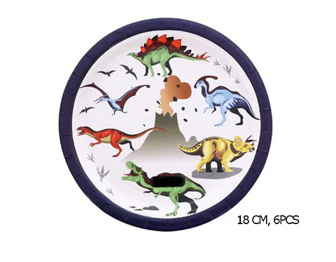 Festa Dinossauro prato de papel 18cm 6pcs
