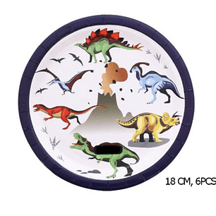 FESTA DINOSSAURO PRATO DE PAPEL 18CM 6PCS