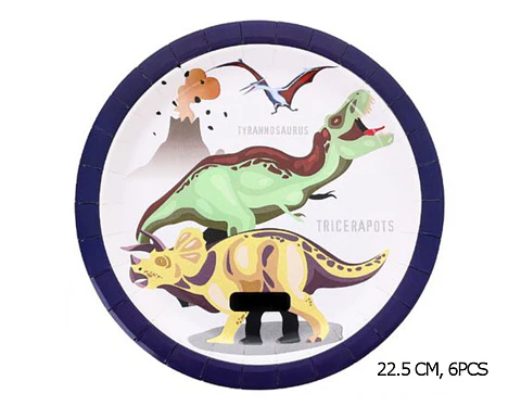 Festa Dinossauro prato de papel 22.5cm 6pcs
