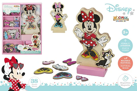 Brinquedo madeira Minnie imans 38pcs +3A ref.48727