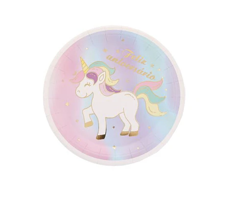 Festa Unicornio prato de papel 6pcs 18cm