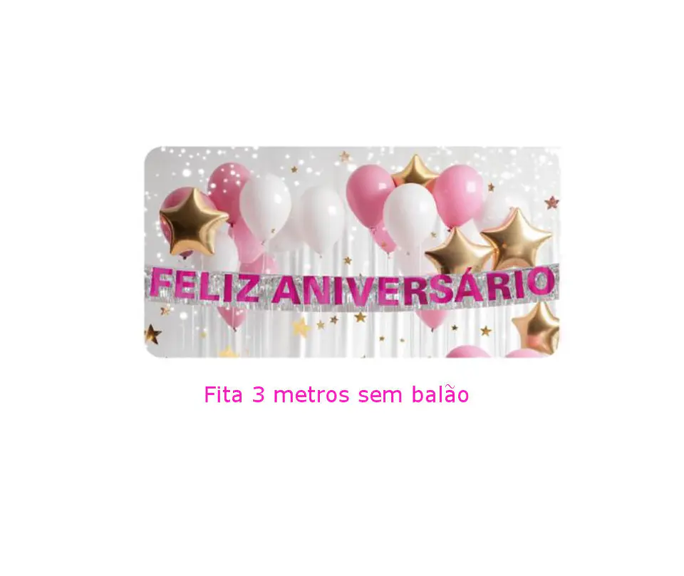 Cortina bandeira festa rosa feliz aniversario 3mx20cm 1