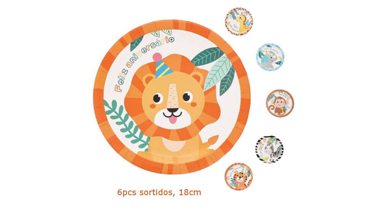 FESTA ANIMAIS PRATO PAPEL 6PCS 18CM 1
