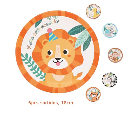Festa Animais prato de papel 6pcs 18cm