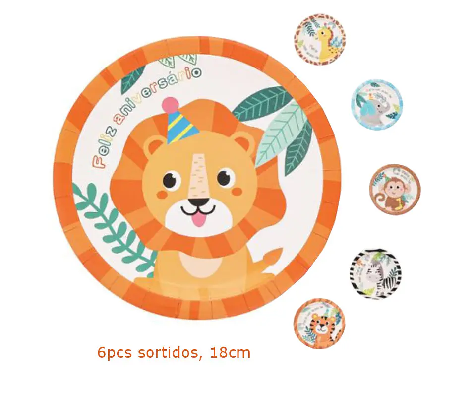 Festa Animais prato de papel 6pcs 18cm 1