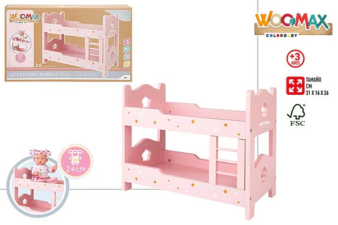Cama madeira para boneca 31x16x26cm +3A ref.49364