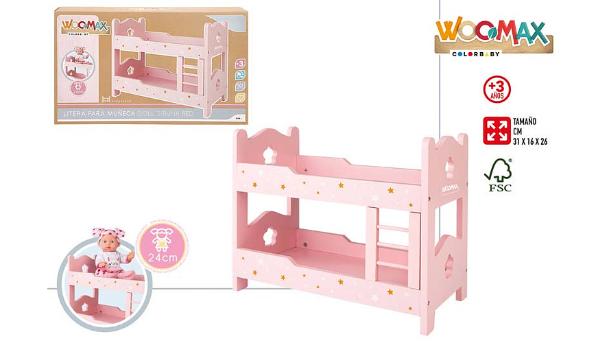 CAMA MADEIRA PARA BONECA 31X16X26CM +3A REF.49364 1