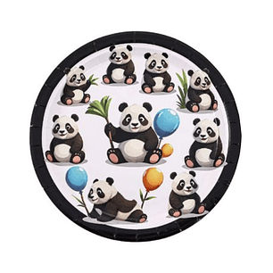 Festa panda prato papel 6pcs 18cm