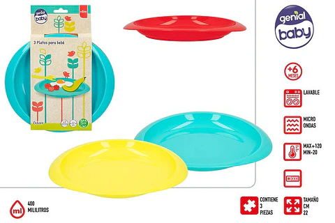 Prato plastico 3pcs 22cm para bebé +6M ref.71351