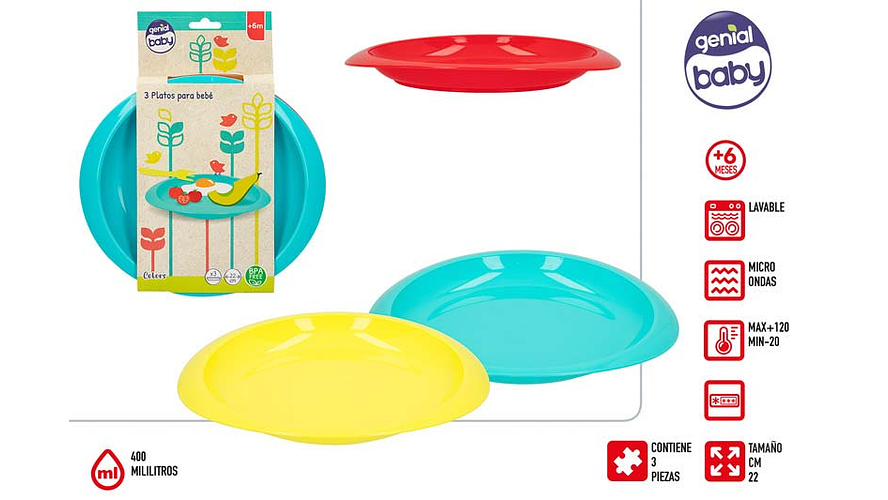 Prato plastico 3pcs 22cm para bebe +6m ref.71351 1