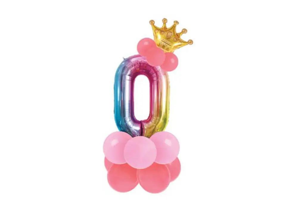 Conjunto de balão número 0 e balões coloridos 19pcs com 120cm de altura total em conjunto 1