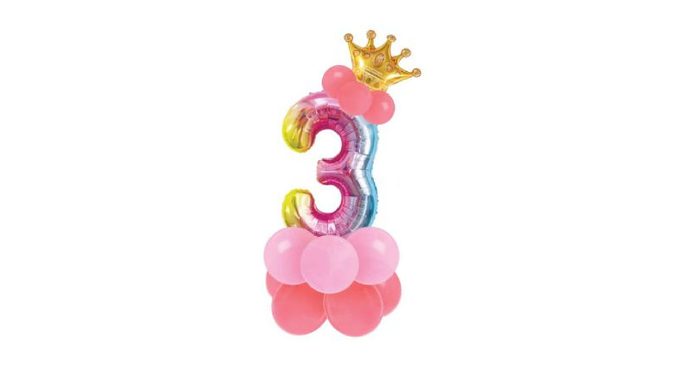 Conjunto de balão número 3 e balões coloridos 19pcs com 120cm de altura total em conjunto 1