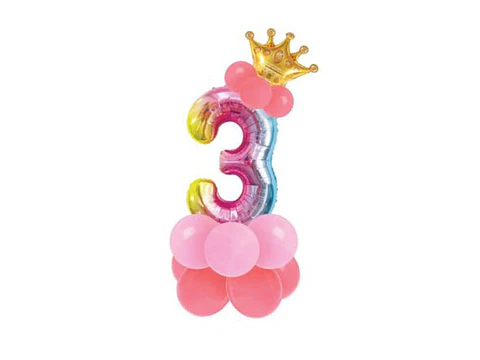 Conjunto de balão número 3 e balões coloridos 19pcs com 120cm de altura total em conjunto