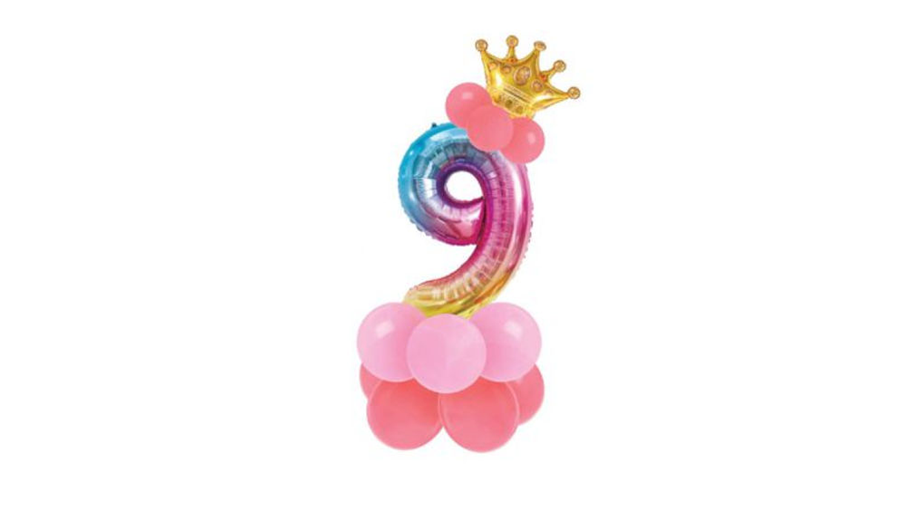 Conjunto de balão número 9 e balões coloridos 19pcs com 120cm de altura total em conjunto 1