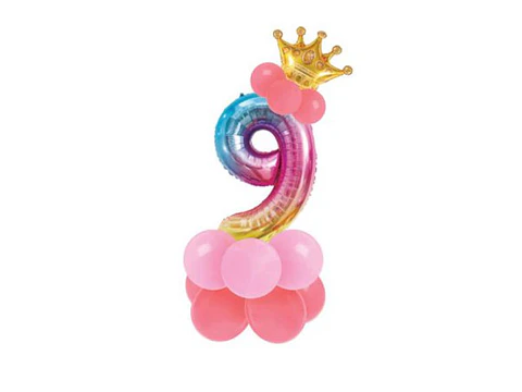 Conjunto de balão número 9 e balões coloridos 19pcs com 120cm de altura total em conjunto