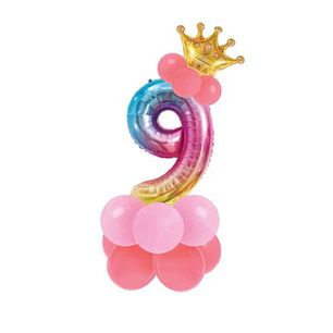 Conjunto de balão número 9 e balões coloridos 19pcs com 120cm de altura total em conjunto