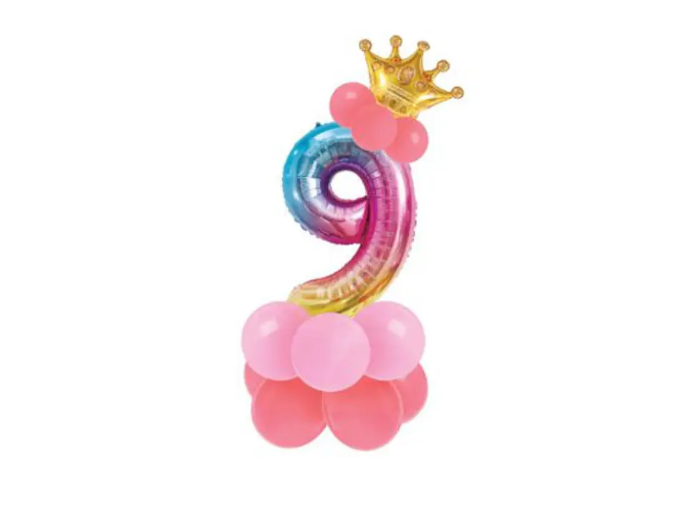 Conjunto de balão número 9 e balões coloridos 19pcs com 120cm de altura total em conjunto 1