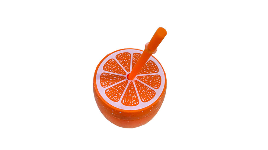 Copo com palinha para água ou sumo 600ml 14x7cm com figura laranja 1