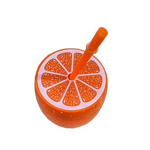 Copo com palinha para água ou sumo 600ml 14x7cm com figura laranja